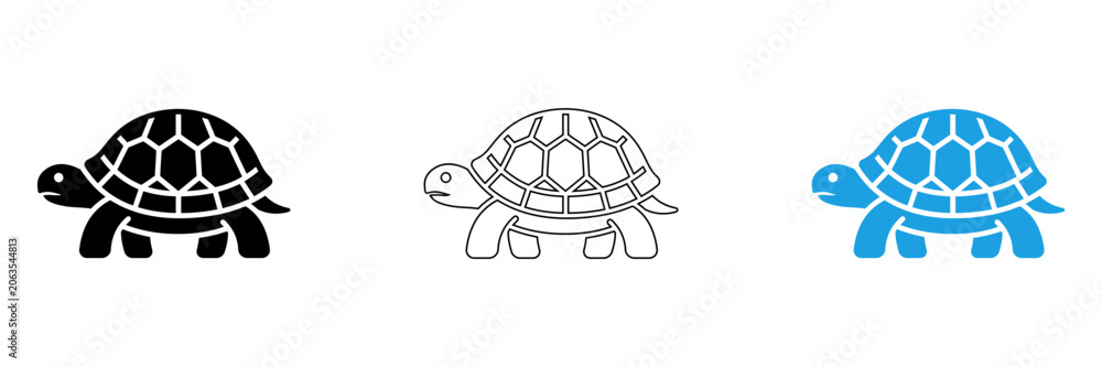 Obraz premium Three stylized cartoon turtles in a row isolated on transparent background, Vector