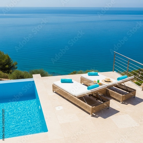 Luxury Private Infinity Pool Overlooking Mediterranean Coastline at Sunset Villa