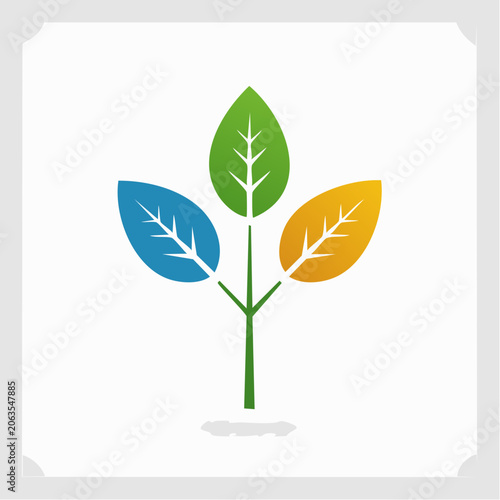 Stylized Tree with Three Leaves in Different Colors