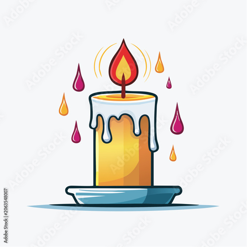 Cartoon Candle with Dripping Wax and Colorful Drops