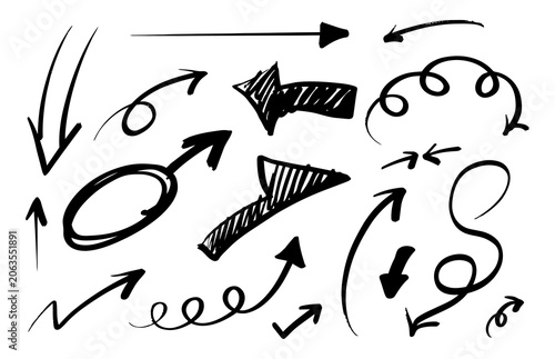 ベクターのペンの手書きの矢印セット 黒