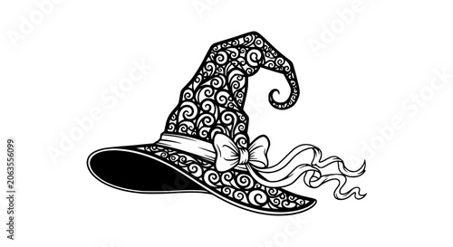 Foto Ornate Witch Hat with Bow and Ribbons - Halloween Graphic