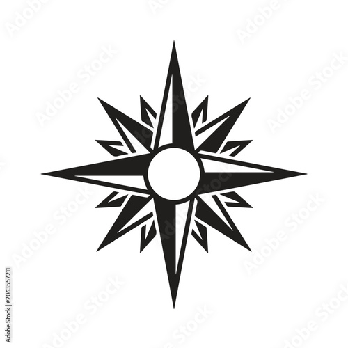 Canvas Print Star shaped compass rose navigational icon with navigation direction adventure