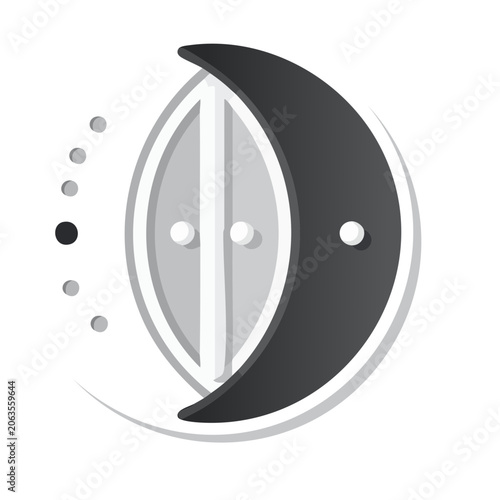 Flat design shield emblem with crescent moon and dots