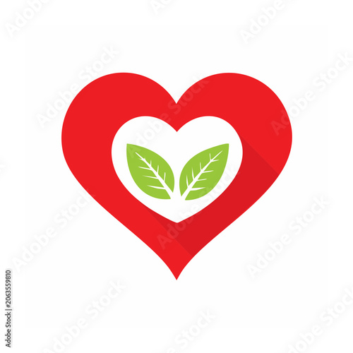 Red heart with green leaf vector icon
