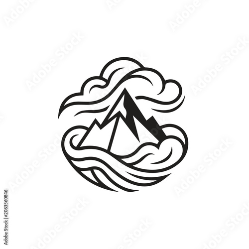 Mountain peak with stylized clouds graphic icon mountain landscape adventure
