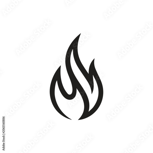 Minimalist flame fire symbol outline vector icon with silhouette, minimalist