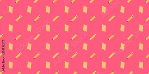 Vibrant red background with an isometric school supply seamless design.