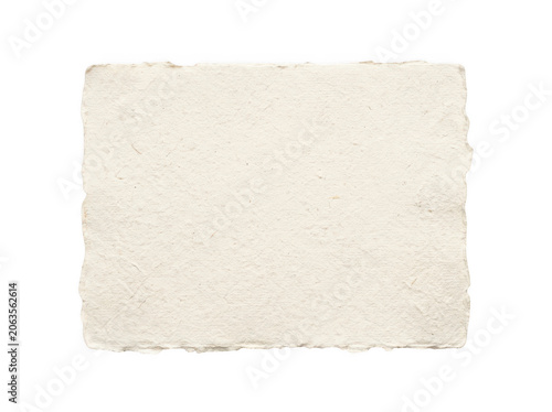 Square sheet of rough handmade paper with deckled edges