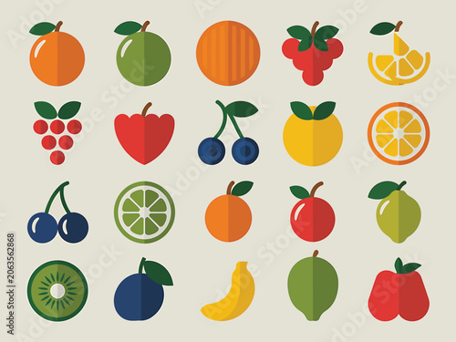 Colorful Fruit Icons on Beige Background