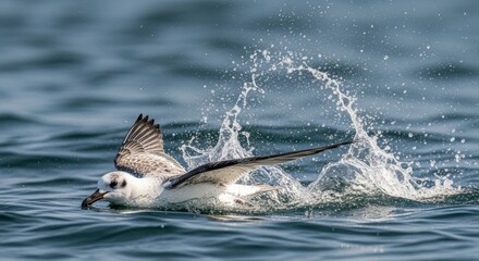 Seabird Creates Dynamic Water Splash While Swimming in the Ocean