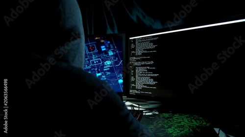 Credential Stuffing Male Hacker Working on Computer to Bypass Account Security Database in 4K Ultra HD footage

