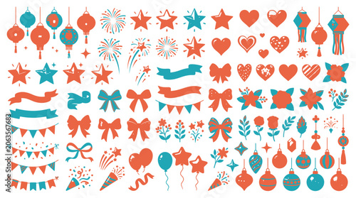 Diverse festival ornaments and decorative symbols collection