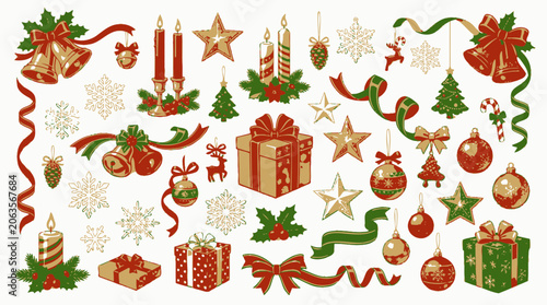 Traditional winter holiday celebration icons and symbols