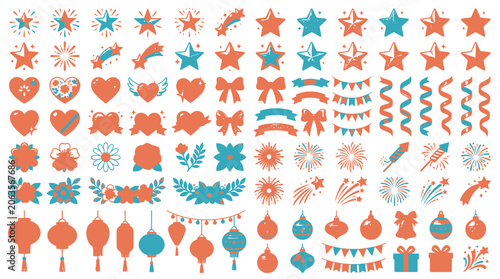 Colorful festive party symbols and decoration icons
