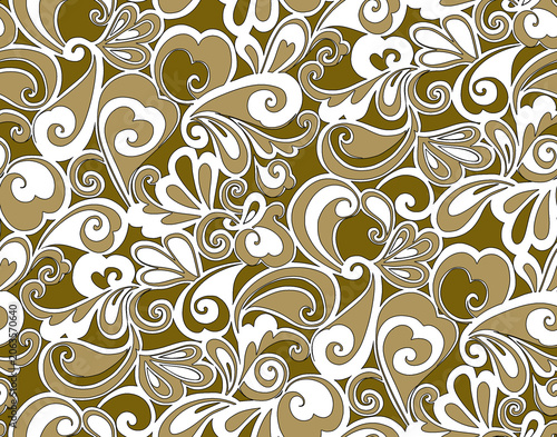 Seamless ornate damask pattern in monochrome olive green and white
