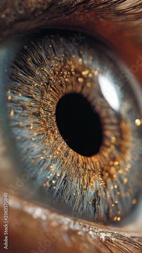 Macro photograph of a human iris with vibrant textures