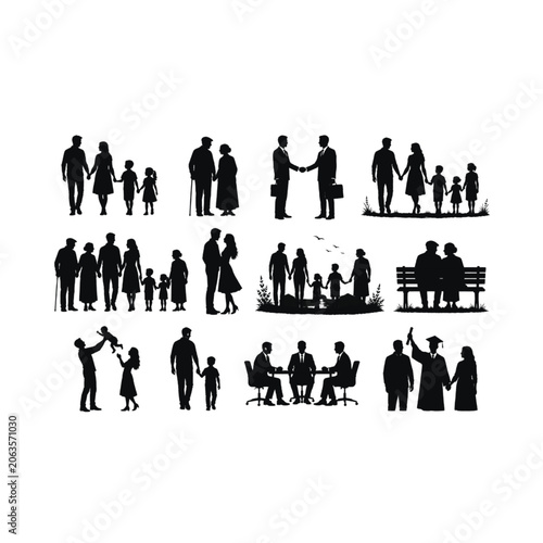 Family and business people silhouette collection set.