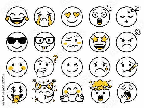 Emotions, Emoticon Faces, Emoji Icons, Vector Smiley Set