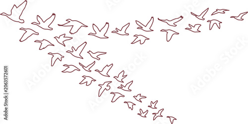 Konstfotografi Flying birds vector illustration, a flock of geese in flight, migratory birds in