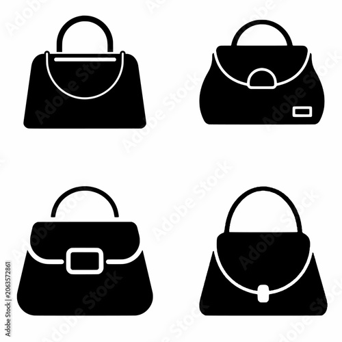 Fotografie Luxury Women Handbag and Fashion Purse Solid Silhouette Vector Icon Set for Lady