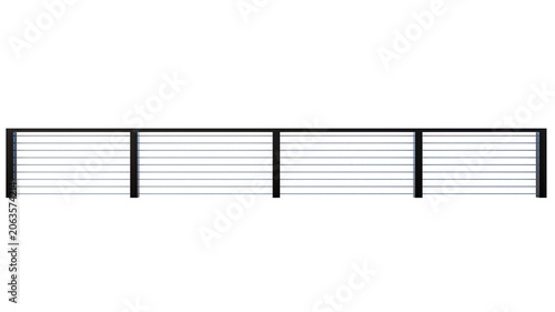 Obraz na plátně Minimalist black metal deck railing featuring horizontal steel cable infill isolated on clean transparent background
