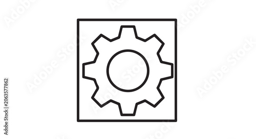 Gear Settings Square Frame Icon Outline Flat Vector Design Symbol