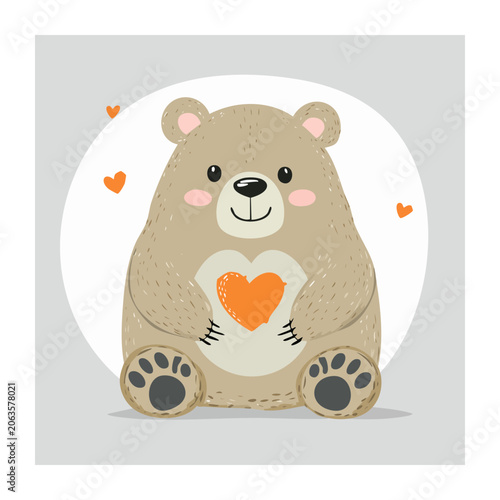 Cute cartoon bear holding a heart