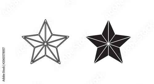 Geometric Star Icon Set Outline and Solid Flat Vector Design Symbol