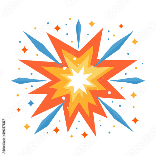 Flat design sunburst with rays and stars