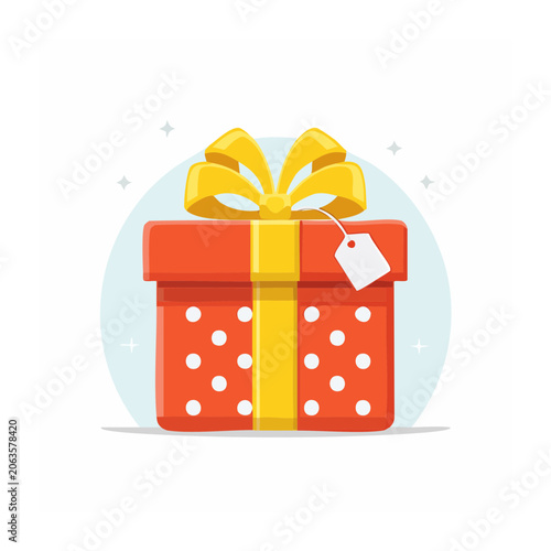 Red gift box with yellow bow and tag icon