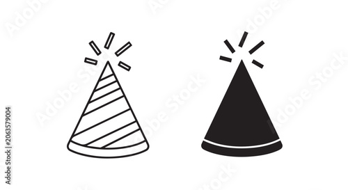 Party Hat Icon Set Outline and Solid Glyph Flat Vector Design Symbol