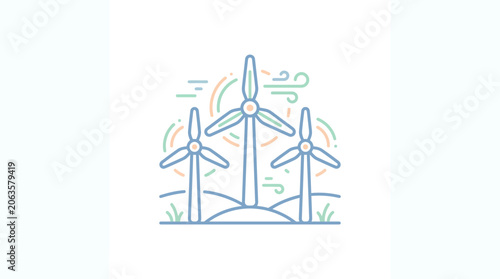 Wind turbines illustration renewable energy source and sustainable power