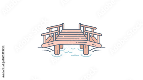 Wooden bridge illustration over water on white background