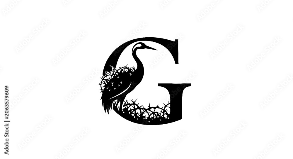 Obraz premium Elegant Crane Bird Integrated with Letter G Design.