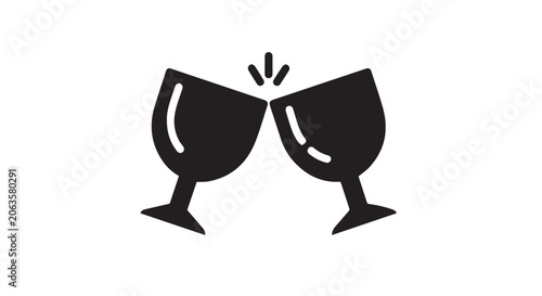 Clinking Wine Glasses Cheers Solid Glyph Flat Vector Design Symbol
