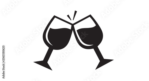 Clinking Wine Glasses Toast Icon Black Flat Vector Design Symbol