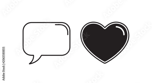 Speech Bubble and Heart Icon Set Outline Solid Flat Vector Design Symbol