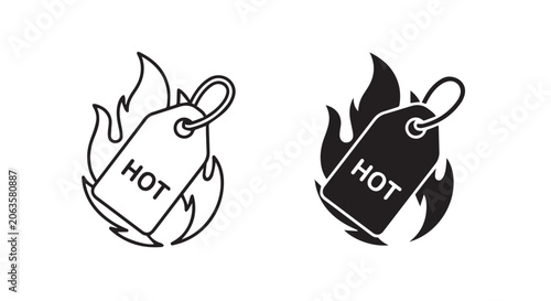 Hot Price Tag Fire Icon Set Outline and Solid Flat Vector Design Symbol