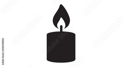 Black Candle Flame Icon on White Background Flat Design Symbol