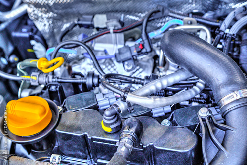 Plakat Modern car engine background close up view
