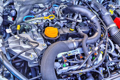 Plakat Modern car engine background close up view