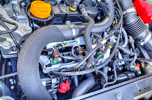 Obraz w ramie Modern car engine background close up view
