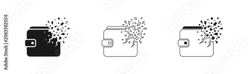 Photos Empty wallet icon set black silhouette line art and solid fill variations depict