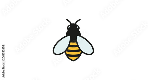 Cuadro en lienzo Honey bee icon with yellow and black stripes and blue wings