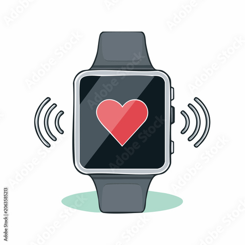 Smartwatch displaying heart rate with signal waves