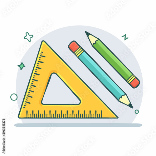 Triangle Ruler and Pencils Illustration