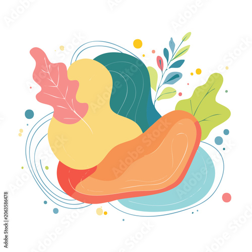 Flat illustration of colorful leaves and flowers