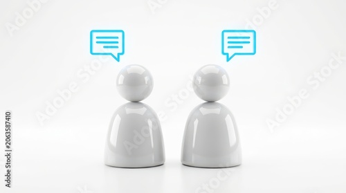 Two 3d abstract human figures with speech bubbles isolated on white background