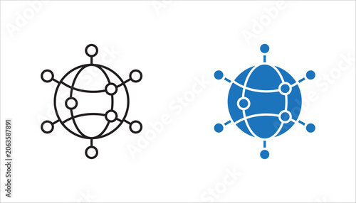 Minimal connected world network line icon isolated on background. Suitable for global networking, internet communication, cloud services, digital transformation, and technology infrastructure concepts